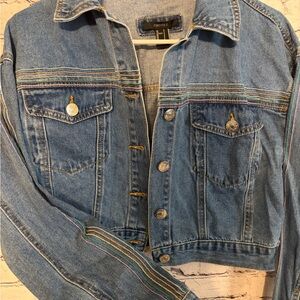 Forever 21 Denim Jacket with Multicolor Stitching Size S